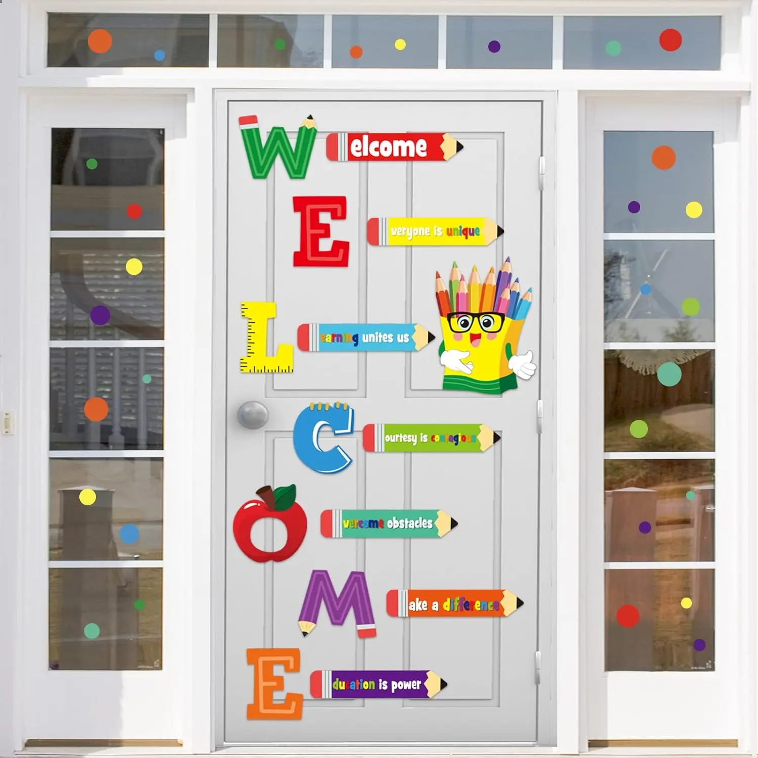 Welcome Window Door Clings Stickers,Welcome Poster for Classrooms Door Decorations  to School Party Teachers Supplies for   Elementary Wall Glass Blackboard Decor