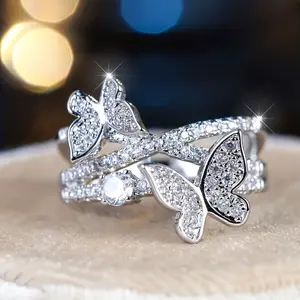 Shiny Zirconia Butterfly Promise Ring for Women - Stylish Versatile High-Quality Jewelry - Ideal for Daily Wear Banquets Parties - Multiple Sizes - Perfect Gift
