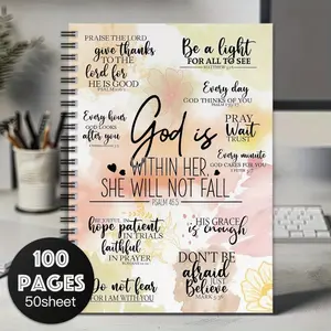 1 Inspirational Christian Spiral Notebook - "God is in her, she will not fall" Bible Psalm Diary with 100 pages of uplifting prayers and scriptures, the perfect religious gift for women, school, work, Self Improvement Journal