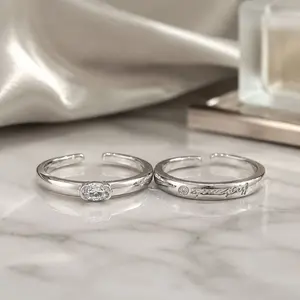 Couple Adjustable Zircon Rings Set Silver & Gold Plated Open Bands Minimalist Dainty Jewelry for Him & Her Daily Wear Gift