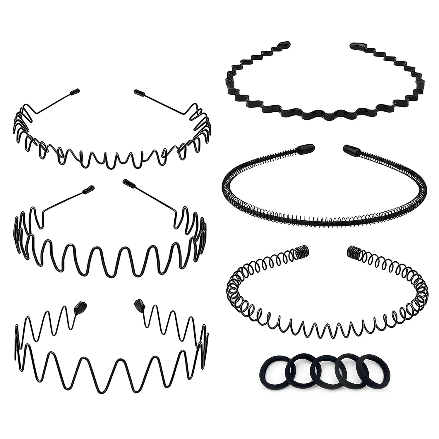 7PCS Women's Zig Zag Headbands Set – Stretchy Metal Wave Headbands with Comb Teeth, Non-Slip Sports Hair Bands for Workout, Running, Makeup & Everyday Styling