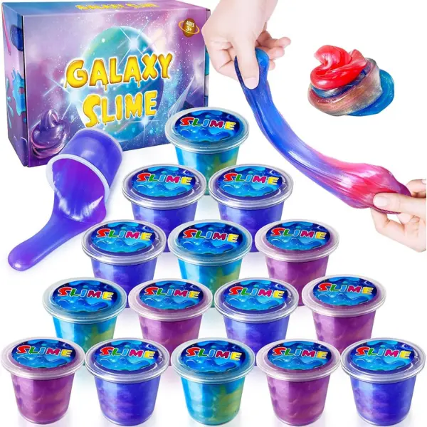 15 Pack Galaxy Slime Kit for Kids, Glitter Galaxy Slime Party Favors, Stretchy Non-Sticky Slime Toys, DIY Sensory Slime Activity Set for Boys & Girls Ages 5-12, Birthday Party Gifts