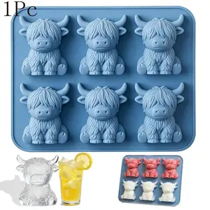 Mini Highland Cow Ice Cube Mold, Cute 3D Shaped Silicone Tray, Reusable Perfect Shape for Whiskey, Cocktails, Beer, Drinks, Home Bar Accessories
