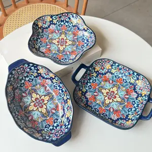 Floral Pattern Bowl Set, Including Ceramic Salad Bowls & Soup Bowl & Dipping Bowl & Serving Bowls, Housewarming Gift, Durable Kitchenware Tableware Set