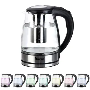 ZOKOP HD-1861-A 110V 1200W 1.8L Electric Glass Kettle US Plug with 7 LED Colors 360° Rotation Base Auto Shut-off Mesh Filter for Spill Proof Pours Coffee Equipment