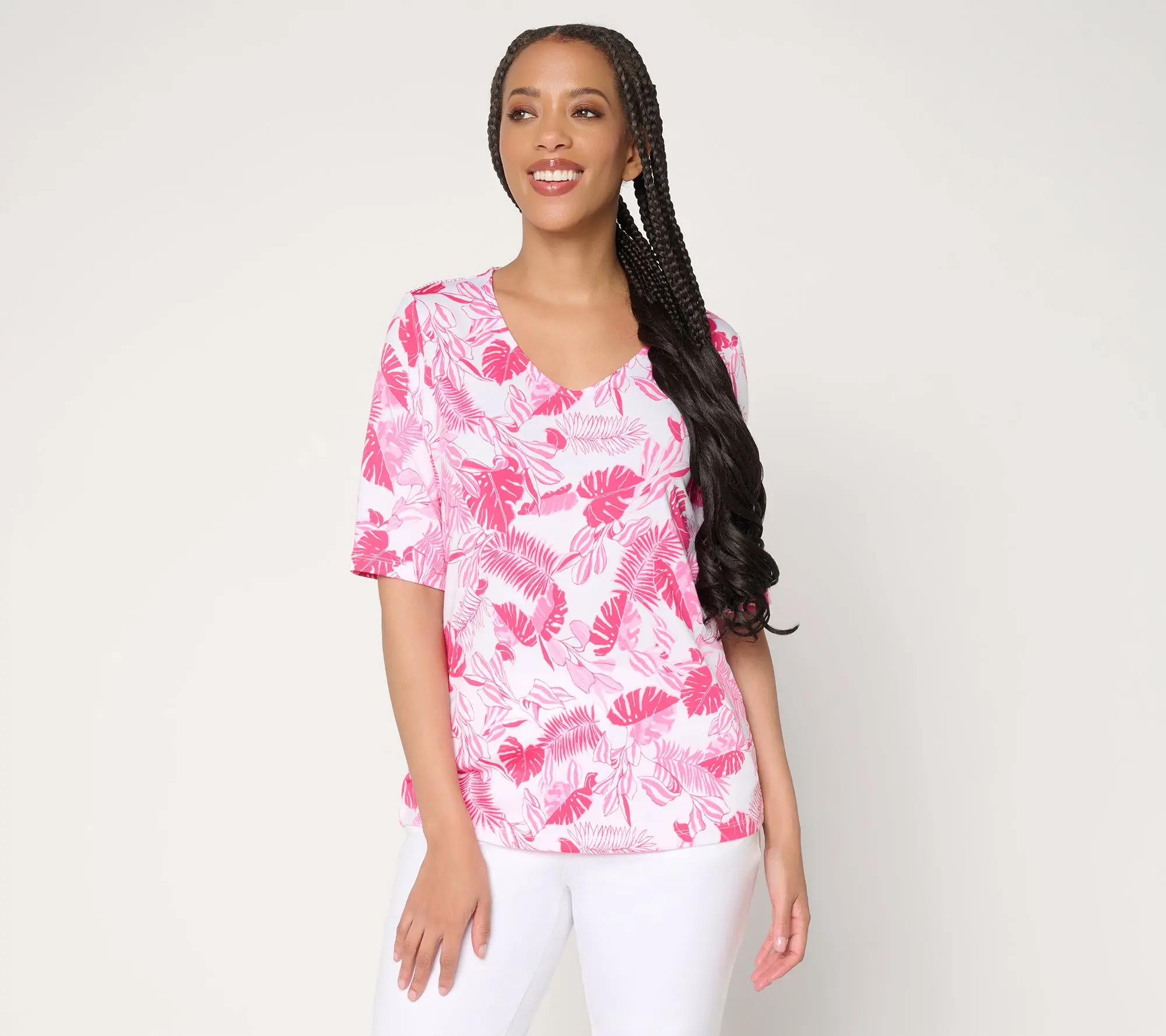 Susan Graver Printed Butterknit V-Neck Elbow Sleeve Top