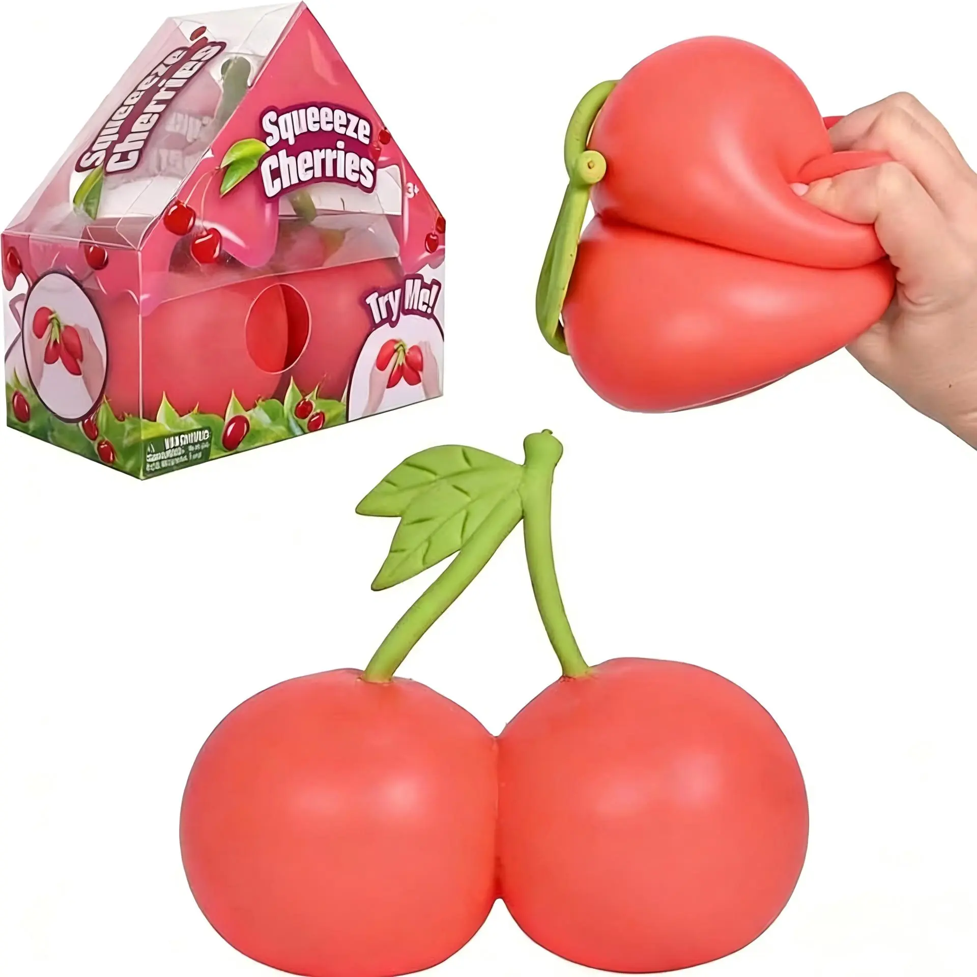 Giant Sweet Cherry Stress Relieving Tool, 5.5-Inch Soft Fruit, Squeezable Stress Ball Toy, Tactile Sensory Toy, Squishy Stress Relief, Desktop Accessory