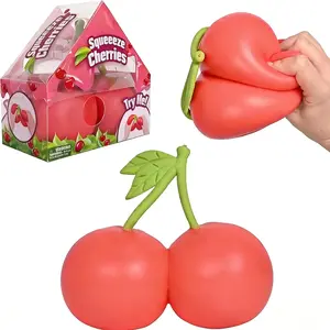 Giant Sweet Cherry Stress Relieving Tool, 5.5-Inch Soft Fruit, Squeezable Stress Ball Toy, Tactile Sensory Toy, Squishy Stress Relief, Desktop Accessory