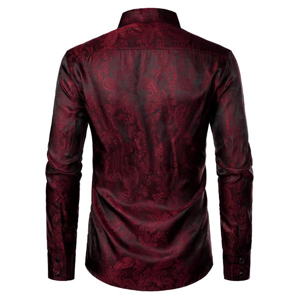 ZEROYAA Men's Paisley Jacquard Slim Fit Long Sleeve Button Up Dress Shirt for Party Prom