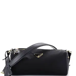 Pre-owned PRADA Leather, Nylon Shoulder Bags Padlock Bauletto Shoulder Bag Re Nylon with Leather Medium by Rebag