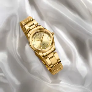 OLEVS Women's L6002 Gold Strap Luminous Quartz Watch Set with Stainless Steel Case Water Resistant 30m Elegant Gift Box for Casual & Festive Occasions