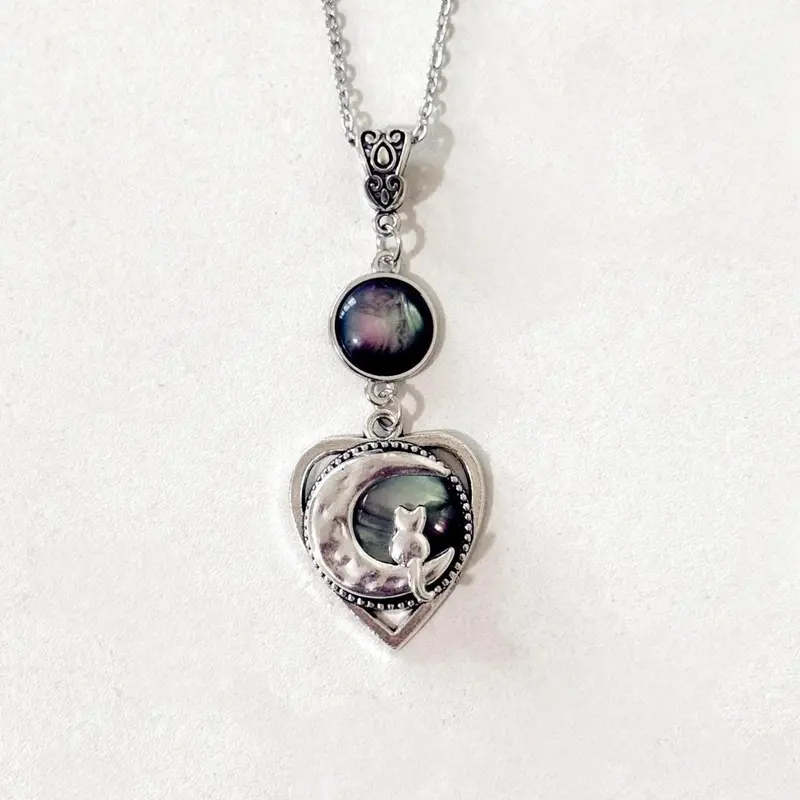 Y2K Fashion Heart Moon Cat Exquisite Trendy Unique Design Alloy Pendant Necklace for Women, Artificial Crystal, Sweet Cool Punk Collar Chain, Aesthetic Jewelry Gift