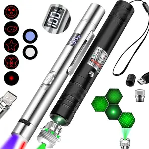 2-Piece USB Rechargeable Pet Laser Toy Set, Silver Color Digital Pointer, 5 Adjustable Modes, Training & Play for Cats & Dogs