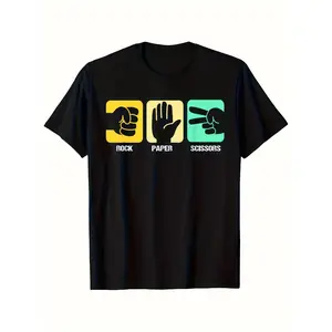 Rock, Paper, Scissors T-Shirt for Boys and Girls - with Colorful Graphic Print, Short Sleeve, Round Neck, Casual Summer Tee for Running, Casual Attire & Outdoor Activities, Boy T Shirt, Playful Design, Comfortable Fit
