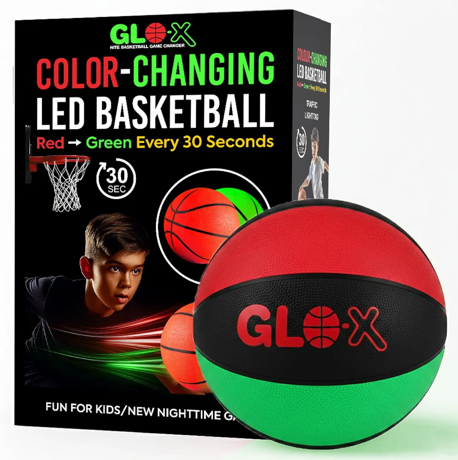 Unisex Rubber Size 7 LED-Powered Glow-in-the-Dark Color-Changing Light-Up Basketball for Sports & Outdoor Play, Sports Toys