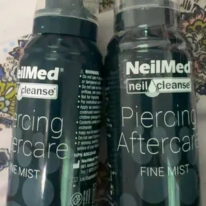 NeilMed Piercing Aftercare Sterile Saline Spray for Nose & Body Piercings, Gentle Healing Treatment, Duo Travel Bundle - 2 x 75mL Fine Mist Cans, Nose Piercings, Travel Size, Preservative-Free, Pharmaceutical, Healthy, Hydrating, Moisturizing, 9Mg, Cruelt