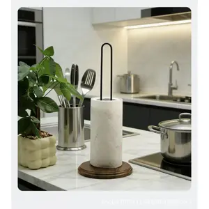 Kitchen Paper Towel Holder - Vertical Countertop Storage Rack, Space-Saving Design, Sturdy Iron Frame and Natural Bamboo Shelf, Suitable for Paper Towels, Hand Towels, Oil Absorbing Towels - Modern Kitchen Countertop Organizer