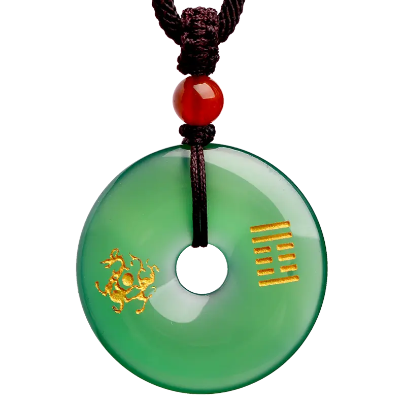 Jade Green Agate Lucky Pendant Bead Charm - Chinese Feng Shui Gemstone Bead Charm for DIY Beading & Jewelry Making, Green Gemstone Jade Colored Necklace, Gemstone Bead Charms, Green Gemstone Necklaces
