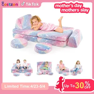 Costzon Modular Play Couch, Glow in the Dark, Comfy Foam and Floor Cushion, Convertible Children Fold Out Play Foam for Playroom Father's Day Gift