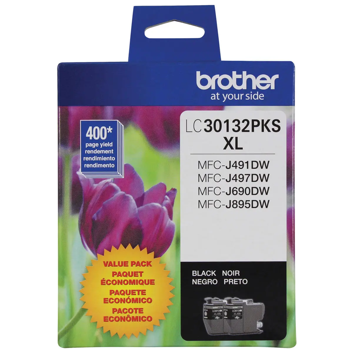 Brother LC3013 High Yield Ink Cartridge, Up to 400 Pages, Black, 2-Pack