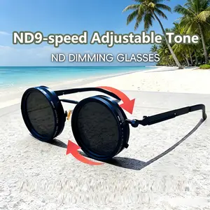 Adjustable Dimming Polarized Round Sunglasses UV400 Retro Punk Unisex Outdoor Eyewear