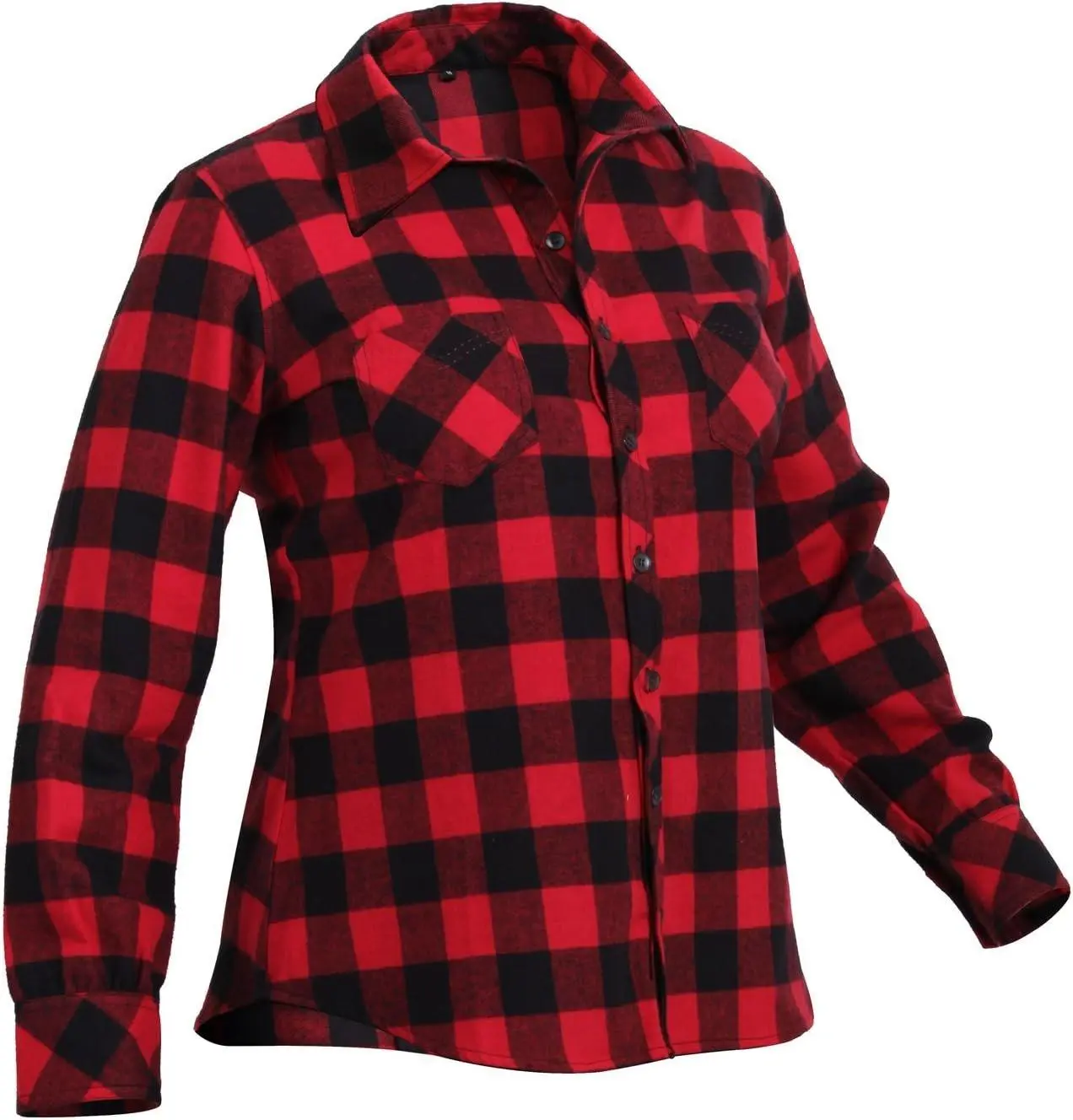 ROTHCO Women's Red Plaid Casual Style Flannel Shacket - Fitted Long-Sleeve Button-Up Cotton Shirt Jacket with Pockets