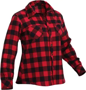 ROTHCO Women's Red Plaid Flannel Shacket, Fitted Long Sleeve Button-Up Cotton Shirt Jacket with Pockets, Lady