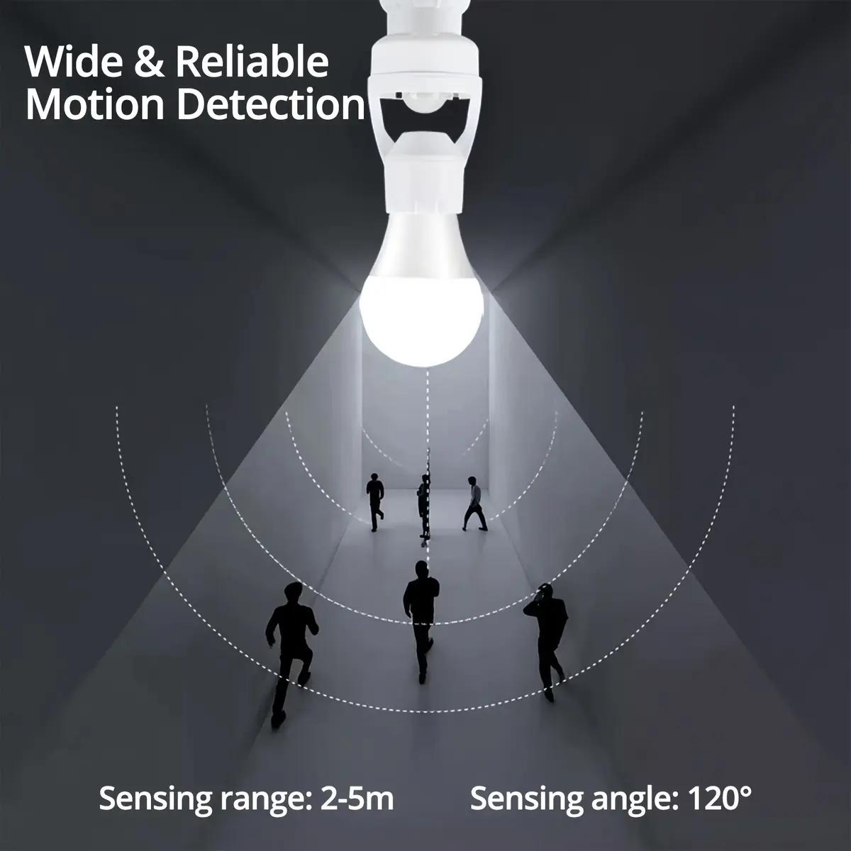 Motion Sensor E27 Socket Adapter with Human Body Infrared Detection, 6m Detection Range, Auto On/Off, No Wiring, High Sensitivity for LED/CFL Bulbs (85-265V),Ideal for Porch,Garage,Yard & Outdoor Security Lighting - Smart Home, Energy-Saving,Easy Install