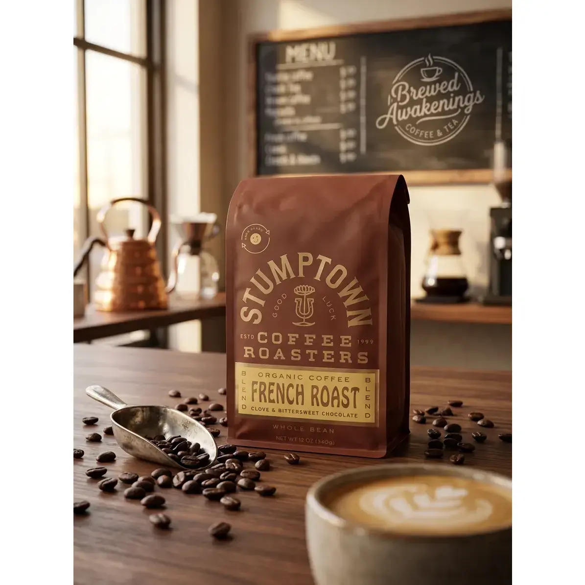 Certified Organic Dark French Roast Blend Whole Bean Coffee - 12 oz, Freshly Roasted for Espresso Coffee & Tea Machine Accessories