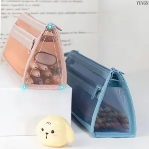 4-Pack Mesh Pencil Cases, Clear Double-Layer Zipper Stationery Pouches, Large Capacity Multi-Purpose Organizer for School, Office & Travel Essentials