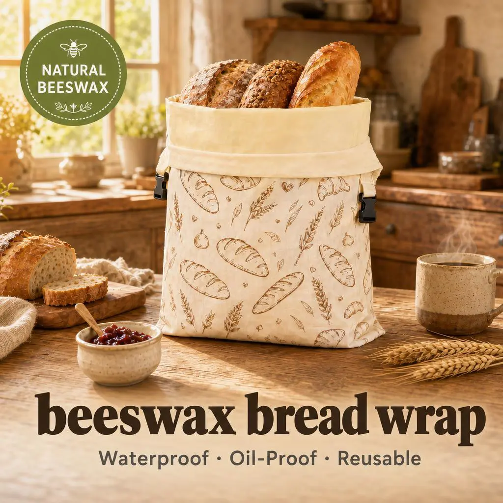 Reusable Beeswax-TPU Liner Cotton Bread Storage Bag, Large Sourdough Keeper for Countertop Baking, Eco-Friendly Kitchen Pouch for Homemade Loaf Baguette Croissant, Gifting Option