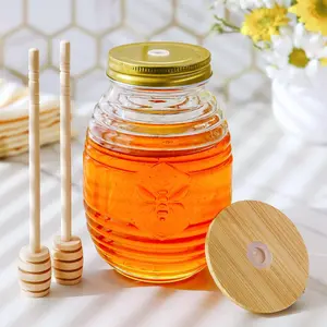 Kate Aspen 24oz Bee Hive Honey Mason Jar with Honey Dippers, Decorative Kitchen Gift