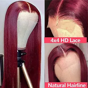 Hermosa Colored Burgundy Lace Front Wigs Human Hair 99j 4x4 HD Lace Front Wig 13x4 Straight Glueless 180 Density Wine Red 26 Inch Pre Plucked Natural Hairline