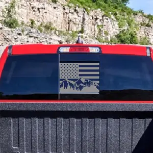 Rear  Middle Window Decal Fits Ram 1500 2500 3500 2019-2023 Mountain Scene  Flag Vinyl Stickers (Matte Black)