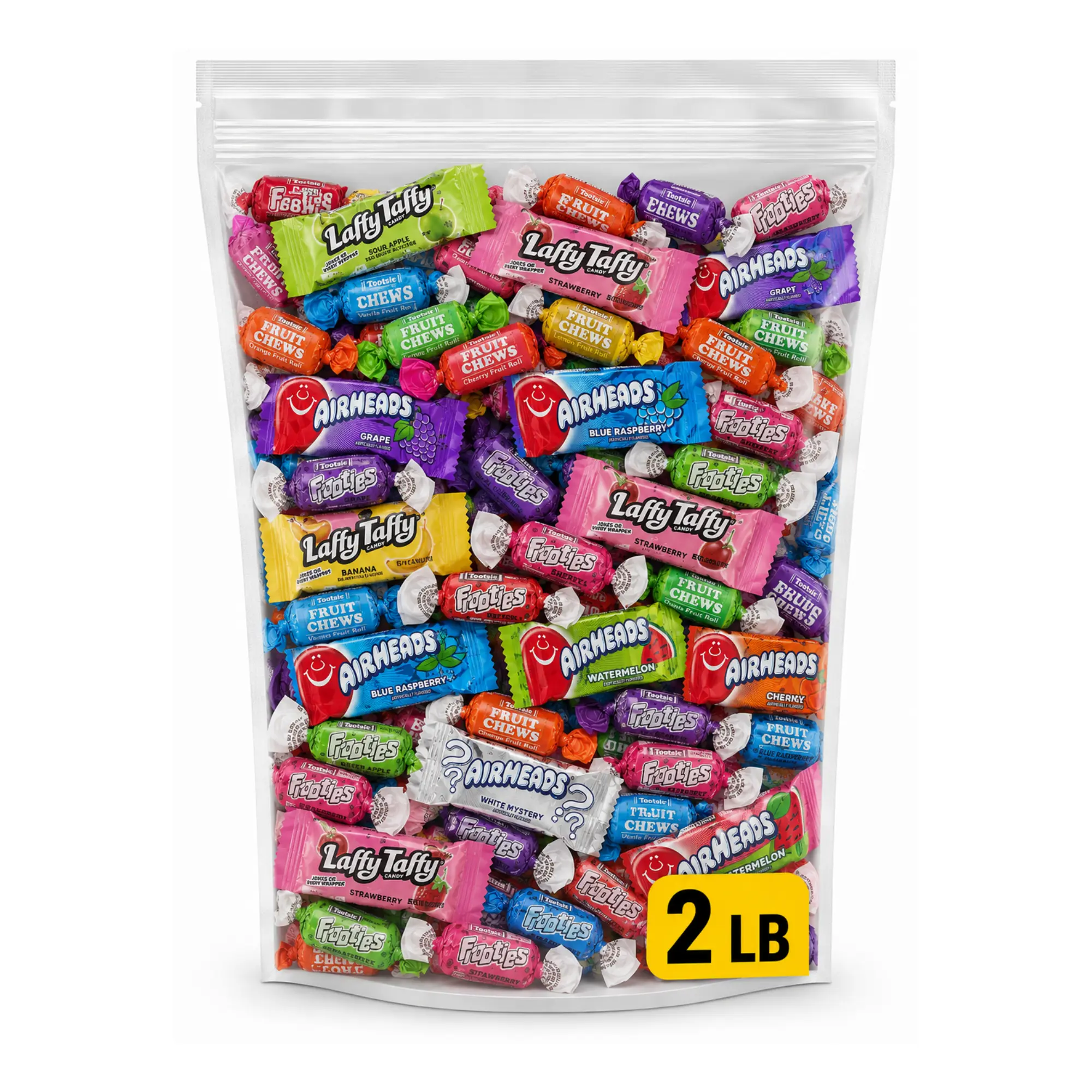 Rich & Richers Assorted Fruit Chewy Candy Mix - Airheads, Laffy Taffy, Tootsie Fruit Chews, Frootie - Individually Wrapped Snack, 2lb Bulk Bag for Party Piñata, Classroom Rewards