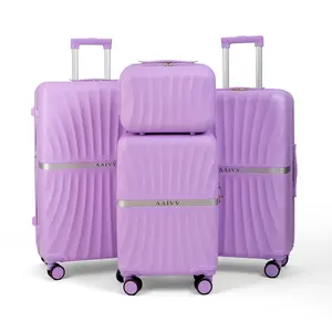 AAIVV 4 Piece Luggage Set, Expandable ABS Hardshell Suitcase with TSA Lock, USB Charging Port & Cup Holder, Airline-Approved Carry-On with Double Spinner Wheels (13/20/26/28in) – Perfect for Family Travel and Back to School