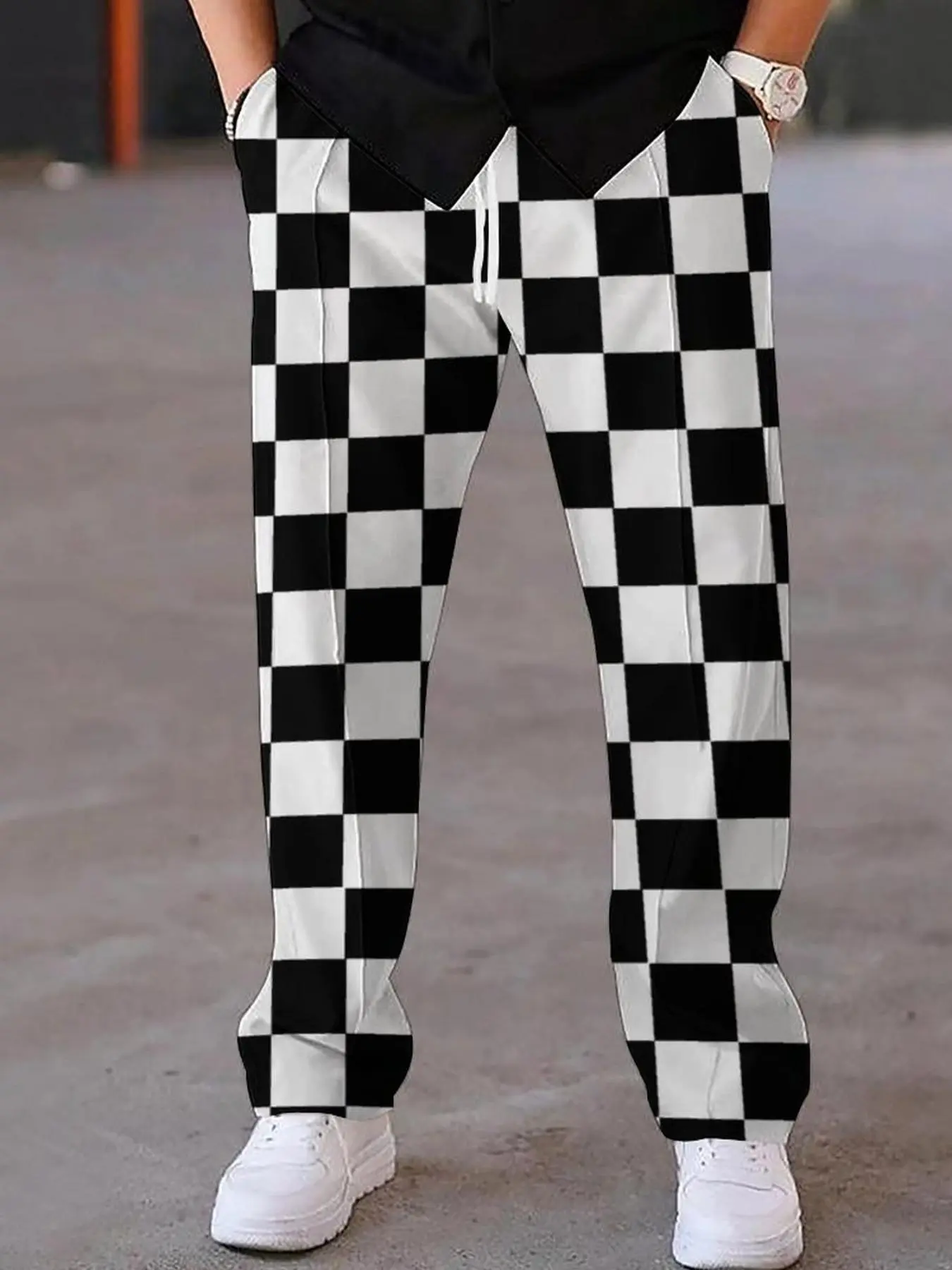 Men's All Over Print Drawstring Waist Pants, Regular Fit Casual Comfy Pocket Straight Leg Trousers for Daily Wear, Men's Bottoms for All Seasons