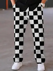 Men's All Over Print Drawstring Waist Pants, Regular Fit Casual Comfy Pocket Straight Leg Trousers for Daily Wear, Men's Bottoms for All Seasons