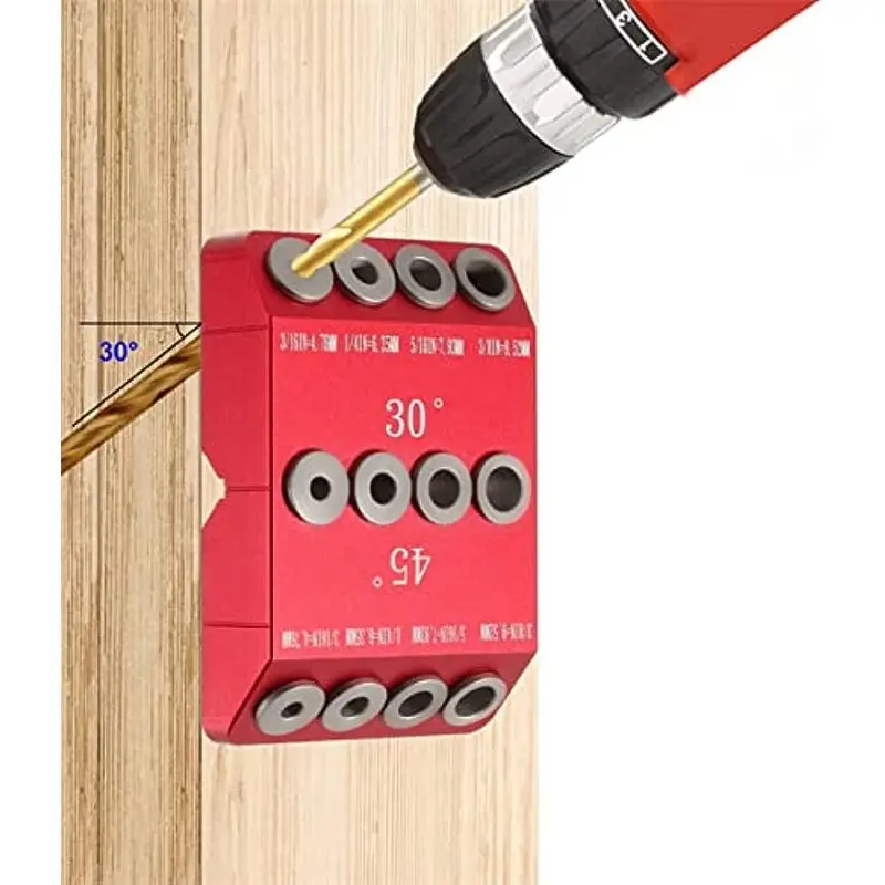 30/45/90 degree metal drill bit guide mold, red aluminum angular drill bit kit, used for wooden columns, bolts, railings, decks, stair railings, durable all metal structure, Tool Accessories, Drill Bit Accessory