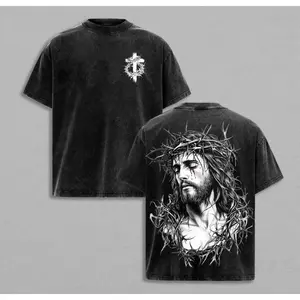 Tears of Blood – Christ’s Love in Pain - Jesus Crown of Thorns Tee Washed God Apparel Tee, Easter T-Shirt, Jesus T-Shirt, Easter Streetwear, Christian Apparel Graphic Tees, Gym Pump Cover Church Outfit