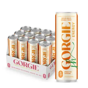 GORGIE Sugar Free Natural Energy Drinks, Jaclyn Hill Orange Twist (12 Pack) Healthy Sparkling Energy Drinks Natural Coffee Replacement with Green Tea Caffeine and Biotin, Vegan, Low Calorie Beverage Vitamin