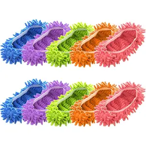 Microfiber Mop Slippers - 5 Pairs 10 PCS Washable Reusable Mop Socks for Floor Cleaning Supplies - Colorful Microfiber Foot Socks