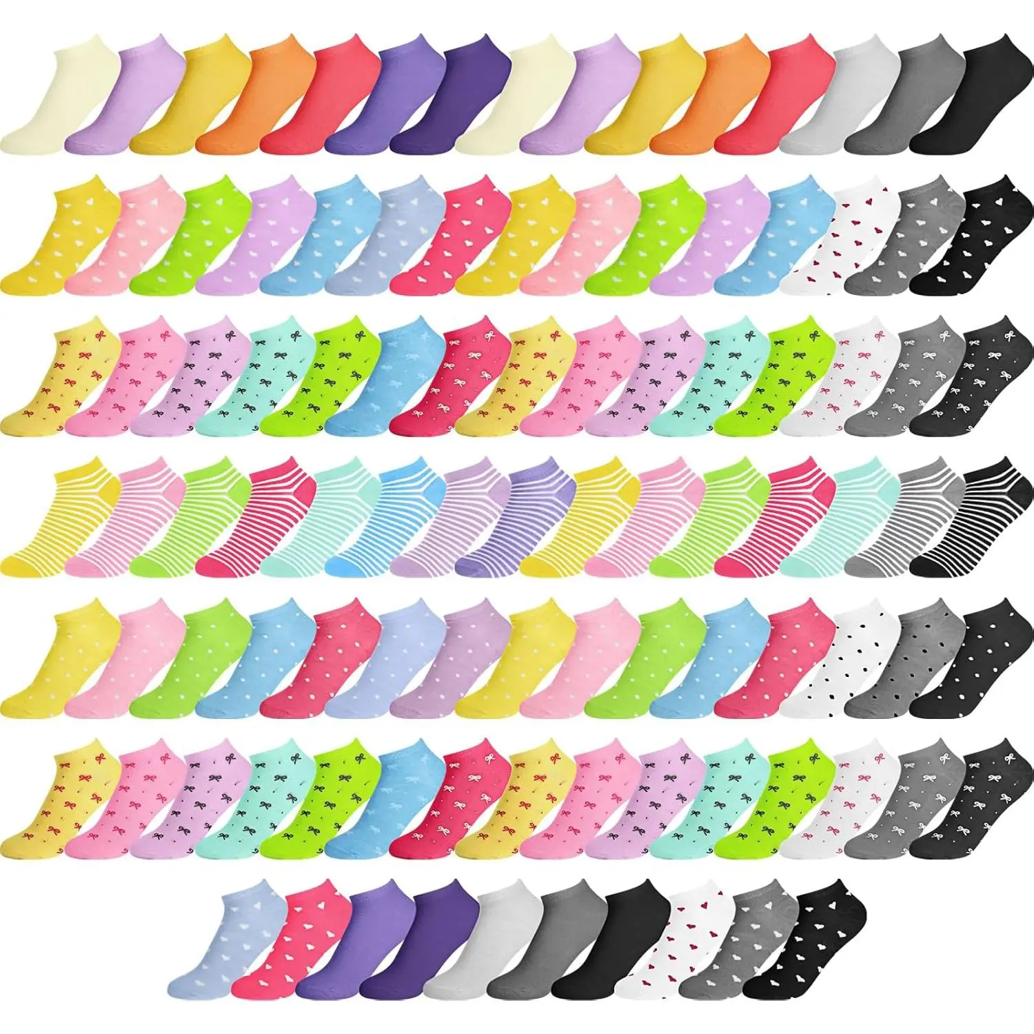 Women's 100-Pair Multicolor Athletic Low-Cut Ankle Socks, Bulk Pack for Running & Casual Outdoor Activities, Bridal Womenswear Underwear, Socks for Women, Multicolor Athletic Socks