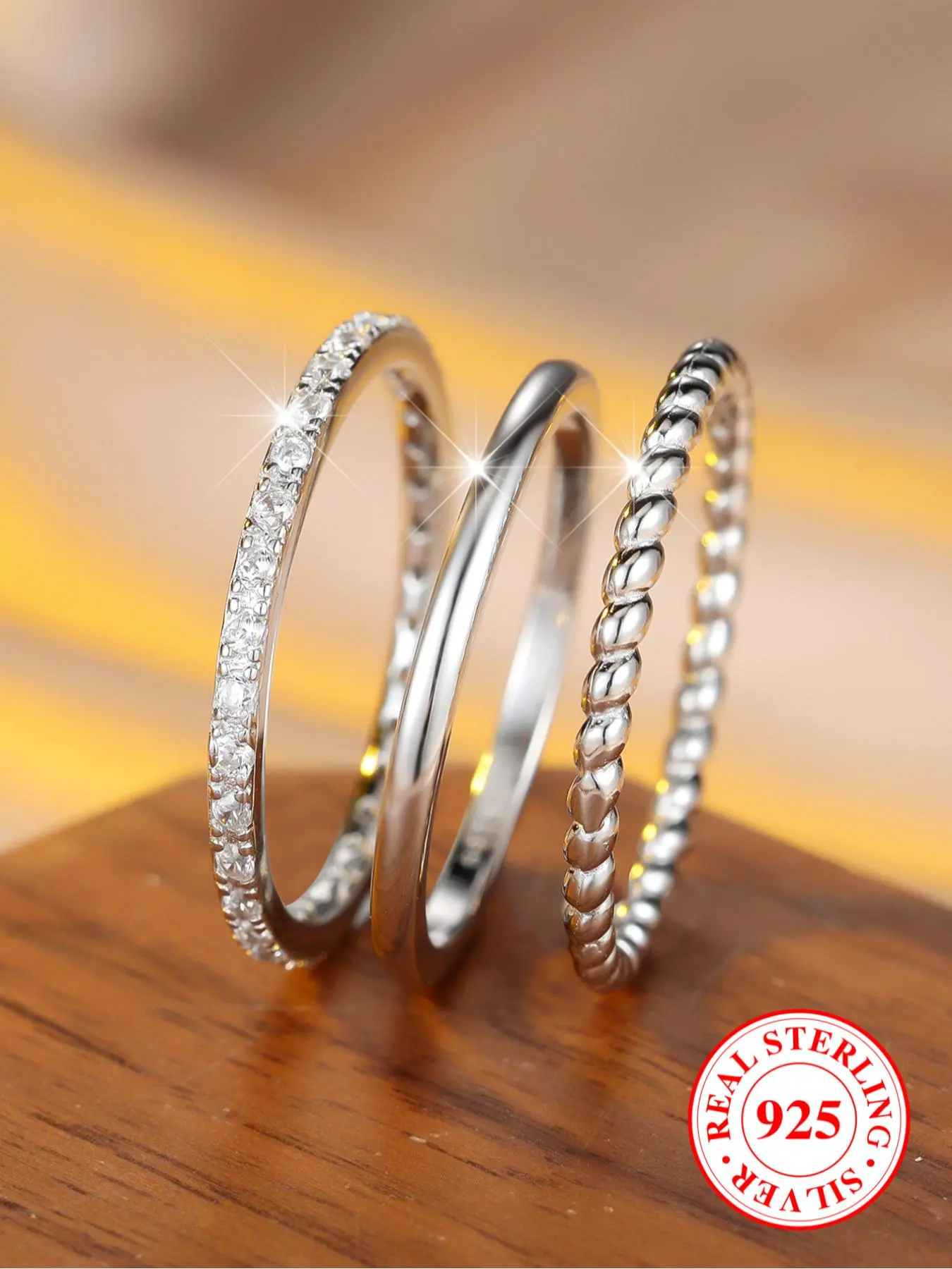 S925 Sterling Silver Simple Plain Ring Set, interlocked stackable rings, Intertwined ring, Interchangeable rings, Real Rings, Fashion Accessories for Women & Girls, Trendy All-match & Exquisite Jewelry for Birthday Gift, with Box