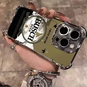 BUSCH LIGHT Beer Lover Luxury Unique Trendy Pattern Aesthetics Electroplated TPU Casing For iphone 16 15 14 13 12 11 X XS PRO PLUS MAX Four Corners Anti-Fall Soft Silicone Gift Shockproof Protection Anti-Drop Protective Protector Phone Cases Shell Cover