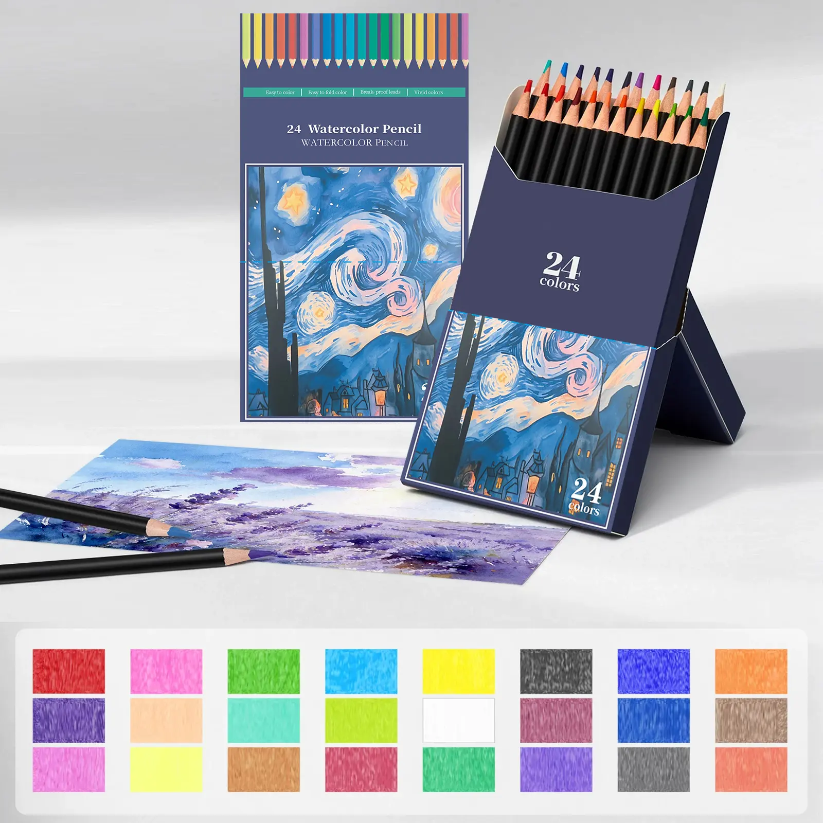 24-Color Watercolor Pencils with Brush Set Pack, Blendable Wet/Dry Mix Blending Tool, Ideal for Coloring Books & Art Projects (Office Stationery Writing Tool)