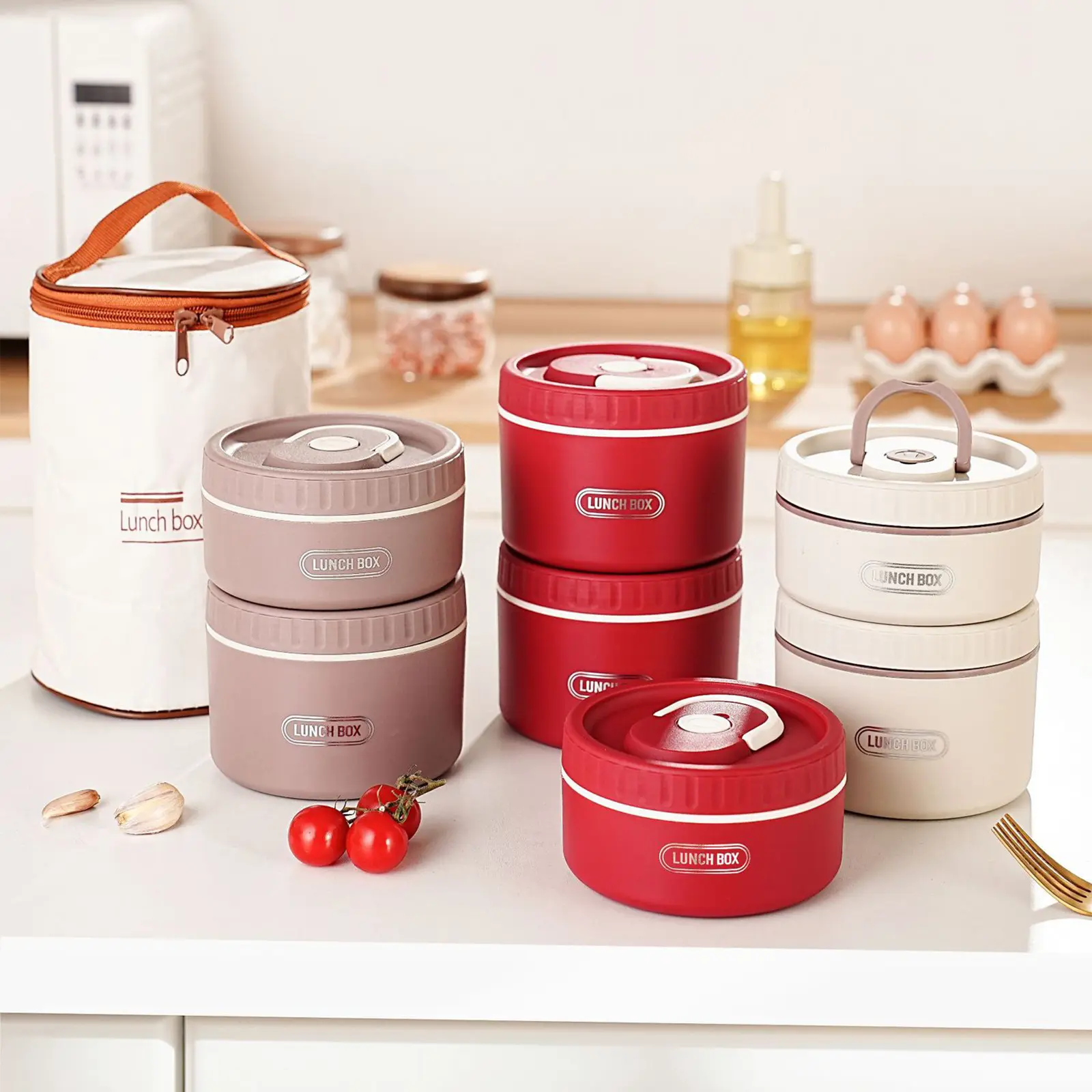 Modern Double-Layered Stainless Steel Insulated Lunch Box Set - Leak-Proof, BPA-Free, Nontoxic 400ml & 600ml Containers, Portable Tableware, Insulated Bag for Office/Outdoor Lunch Boxes