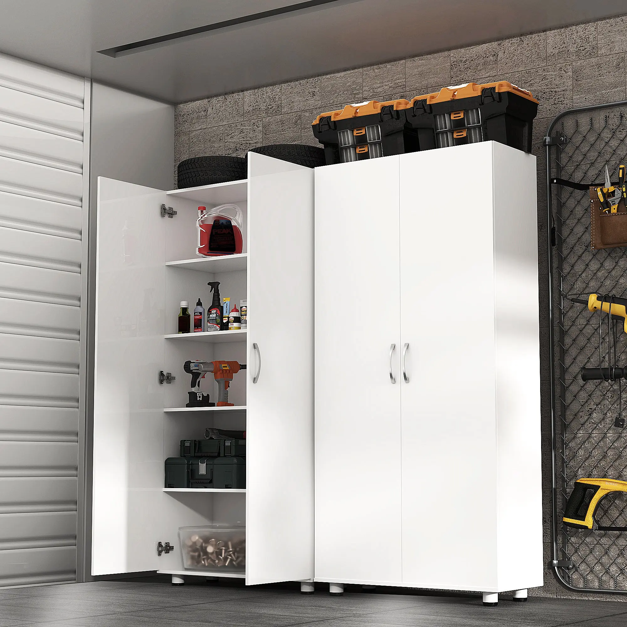 75" Tall Home Storage Cabinet with Doors and Adjustable Shelves for Pantry, Laundry, Office, or Garage
