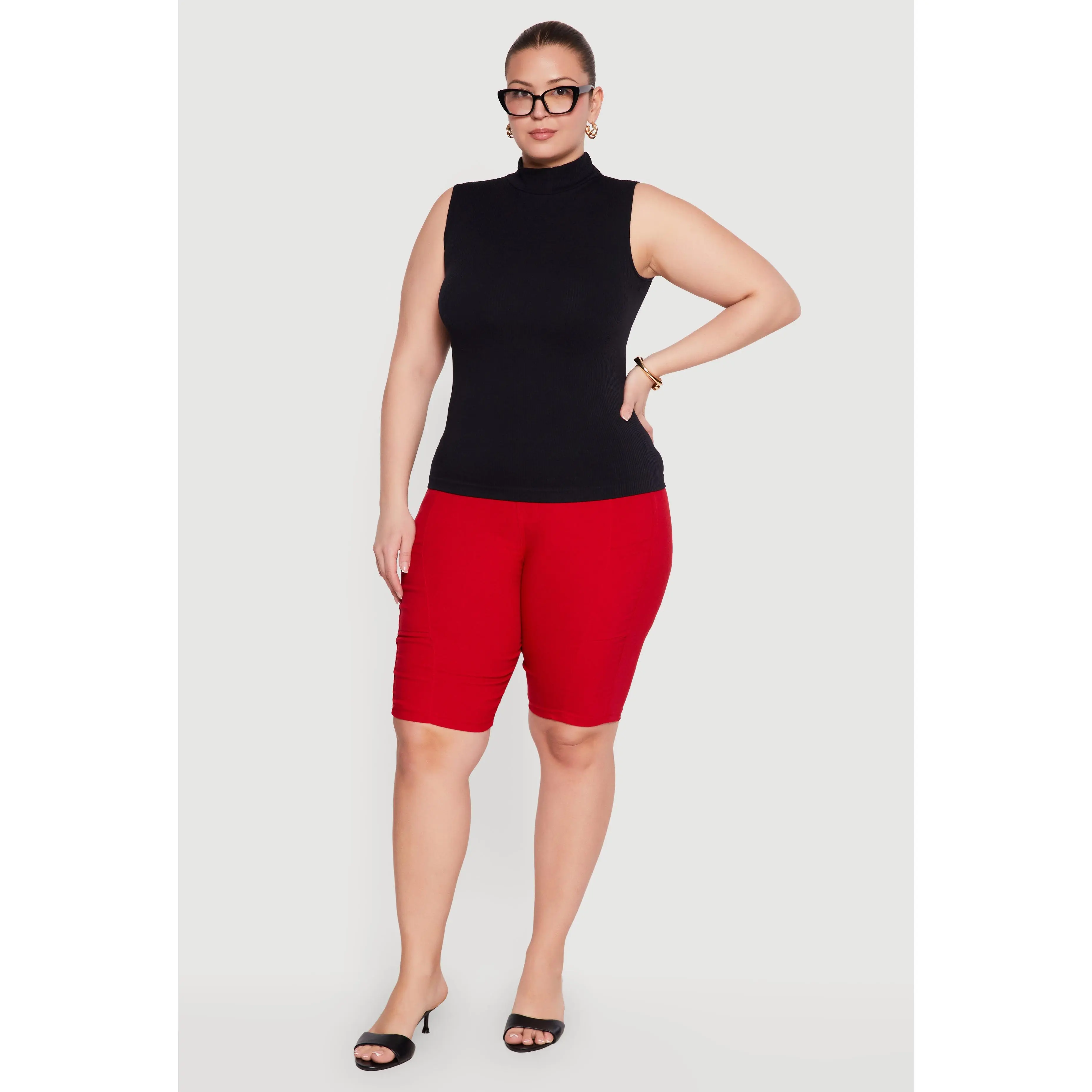 Plus Size Compression Rib Mock Neck Tank Top