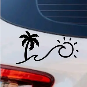 Palm Tree Ocean Sun Decal Car Mirror Sticker, Mirror, Window Decorative Sticker, Vinyl Decal, Car Accessories